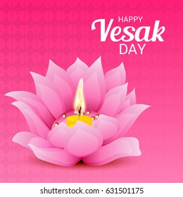 Vector illustration of a Banner for Vesak Day with Pink Lotus Flower.