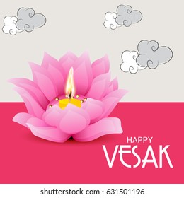 Vector illustration of a Banner for Vesak Day with Pink Lotus Flower.