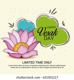 Vector illustration of a Banner for Vesak Day with Pink Lotus Flower.