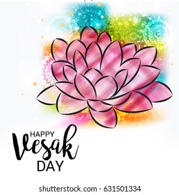 Vector illustration of a Banner for Vesak Day with Pink Lotus Flower.