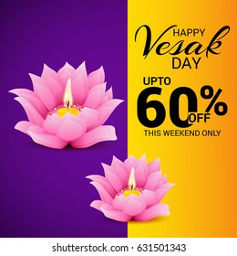 Vector illustration of a Banner for Vesak Day with Pink Lotus Flower.
