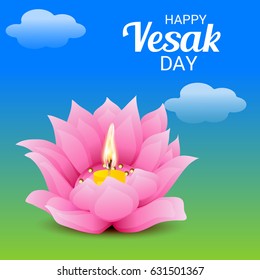 Vector illustration of a Banner for Vesak Day with Pink Lotus Flower.