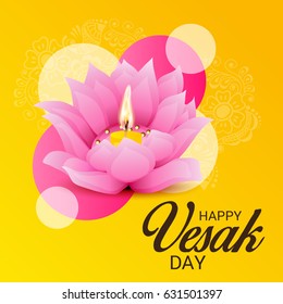 Vector illustration of a Banner for Vesak Day with Pink Lotus Flower.