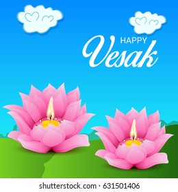 Vector illustration of a Banner for Vesak Day with Pink Lotus Flower.