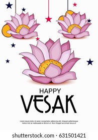Vector illustration of a Banner for Vesak Day with Pink Lotus Flower.