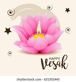 Vector illustration of a Banner for Vesak Day with Pink Lotus Flower.