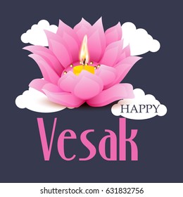 Vector illustration of a Banner for Vesak Day with Pink Lotus Flower.