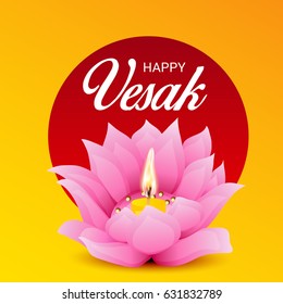 Vector illustration of a Banner for Vesak Day with Pink Lotus Flower.