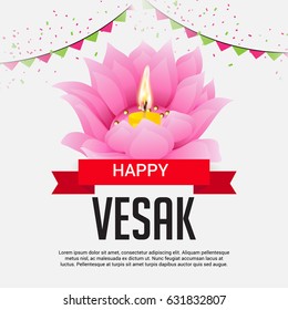 Vector illustration of a Banner for Vesak Day with Pink Lotus Flower.