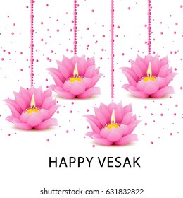 Vector illustration of a Banner for Vesak Day with Pink Lotus Flower.