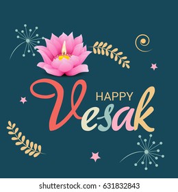 Vector illustration of a Banner for Vesak Day with Pink Lotus Flower.