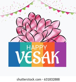 Vector illustration of a Banner for Vesak Day with Pink Lotus Flower.