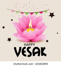 Vector illustration of a Banner for Vesak Day with Pink Lotus Flower.