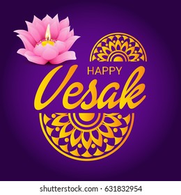 Vector illustration of a Banner for Vesak Day with Pink Lotus Flower.