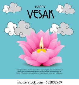 Vector illustration of a Banner for Vesak Day with Pink Lotus Flower.