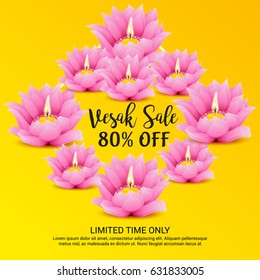 Vector illustration of a Banner for Vesak Day with Pink Lotus Flower.