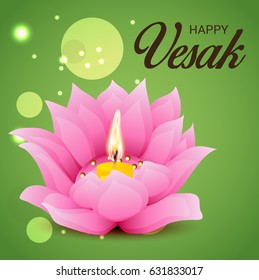 Vector illustration of a Banner for Vesak Day with Pink Lotus Flower.