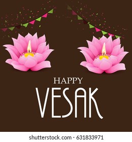 Vector illustration of a Banner for Vesak Day with Pink Lotus Flower.