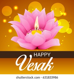 Vector illustration of a Banner for Vesak Day with Pink Lotus Flower.