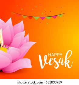 Vector illustration of a Banner for Vesak Day with Pink Lotus Flower.