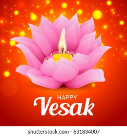 Vector illustration of a Banner for Vesak Day with Pink Lotus Flower.