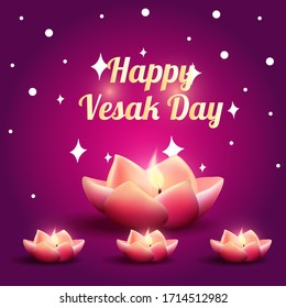Vektorillustration-Illustration eines Banners und Webbanners für Vesak Day mit rosafarbener Lotus-Blume.
