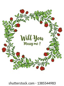 Vector illustration banner will you marry me with pattern of red bouqet frame