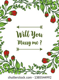 Vector illustration banner will you marry me with pattern of red bouqet frame