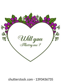 Vector illustration banner will you marry me with crowd purple wreath frame hand drawn
