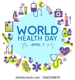 Vector illustration of banner for World health day. Set of Medical and Health icons.