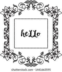 Vector illustration banner of writing hello with various cute flower frame