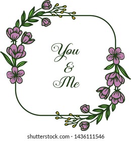 Vector illustration banner you and me for various pattern art of purple flower frame