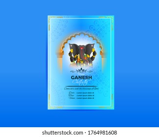 VECTOR ILLUSTRATION FOR BANNER/GREETING/FLYER/WEB HEADER FOR INDIAN LORD GANESHA FESTIVAL WITH HINDI TEXT MEANS GANESHA CHATURTHI, FESTIVE BACKGROUND CONCEPT