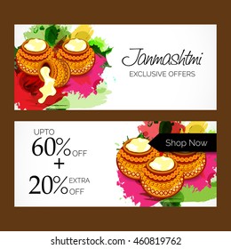 Vector illustration of a Banner/Header for Happy Krishna Janmashtami.