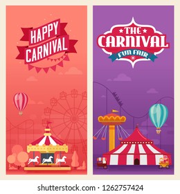 Ilustración vectorial de pancartas para el carnaval del parque de atracciones