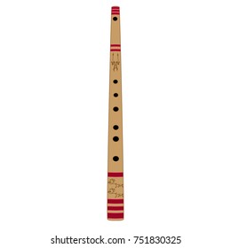 Vector illustration of bansuri isolated on white background. Indian bansuri bamboo flute musical instrument in flat style.