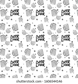 Vector Illustration of Bar Bottle Seamless Pattern Outline for Design, Website, Background, Banner. Alcohol Element . Menu or restaurant Element Template. Hipster fashion. Doodle hand drawn