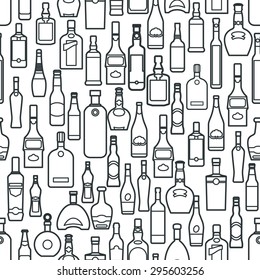 Vektorgrafik von Balkenflaschen Nahtlose Muster-Rahmenlinie für Design, Website, Hintergrund, Banner. Alkohol Element für Barman Infographc. Vorlage für Menü oder Restaurant-Elemente. Textur für Bildschirmhintergrund 