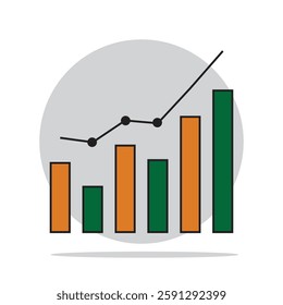  A vector illustration of a bar chart diagram showing an increasing trend, referring to currency value, population growth, and unemployment rate