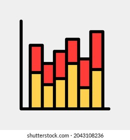 Vector illustration of bar chart icon in filled line style for any projects, use for website mobile app presentation
