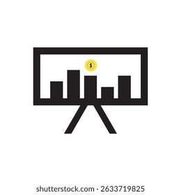 Ilustración vectorial de un gráfico de barras en un tablero, que simboliza el análisis de negocios, la estrategia de marketing o la planificación financiera.