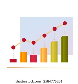 Vector illustration of a bar chart with a rising trend, showing business growth, financial progress, and statistical analysis.  
