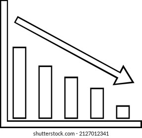 Vector illustration of bar chart trending down, drawn in black and white