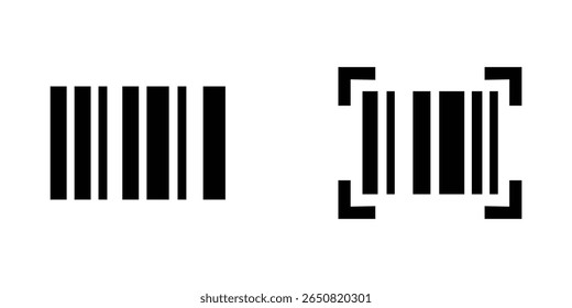 Ilustração vetorial do código de barras e do ícone do scanner do código de barras em fundo branco.