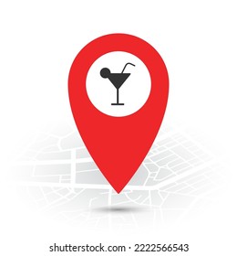 Vector illustration of bar location. Simple icon in red color on White background.