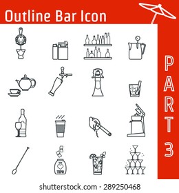 Vector Illustration of Bar Outline Icon for Design, Website, Background, Banner. Silhouette  Element for Alcohol Infographic. Menu Template for Restaurant or Cafe. Barman stuff and inventory