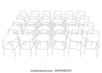 Vector illustration Bar stool icons set of contours. Chair bench. Club furniture. Front view.
