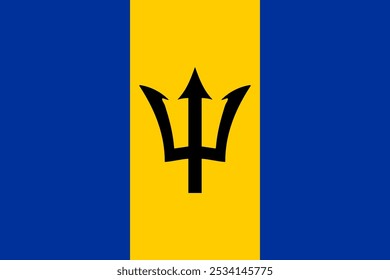 Ilustración vectorial de la bandera de Barbados con rayas azules y amarillas con un tridente negro. Ideal para proyectos patrióticos, representaciones culturales y temas de orgullo nacional