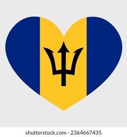 Vector illustration of the Barbados flag with a heart shaped isolated on plain background. I love Barbados. Happy Independence Day