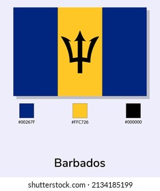 Vector Illustration of Barbados flag isolated on light blue background. Illustration Barbados flag with Color Codes. As close as possible to the original. ready to use, easy to edit. 
